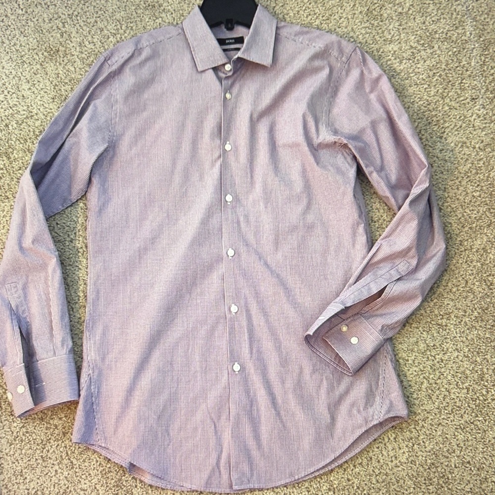 BOSS Slim fit mini check dress shirt, 15.5 32/33